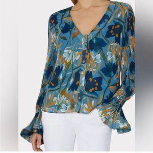 Milly Greer Watercolor Azalea Top Sz M Blouse